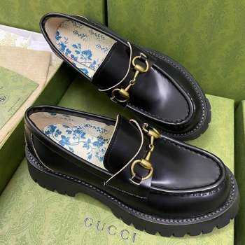 Gucci Leather Platform Loafers 4.5cm with Bee Black 2023 1025 (MD-231025023)