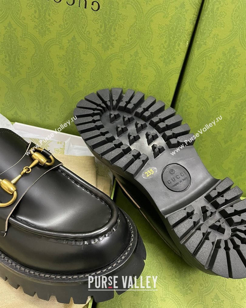 Gucci Leather Platform Loafers 4.5cm with Bee Black 2023 1025 (MD-231025023)