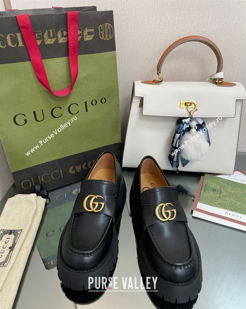 Gucci Leather Platform Loafers 4.5cm with GG Black 2023 1025 (MD-231025027)