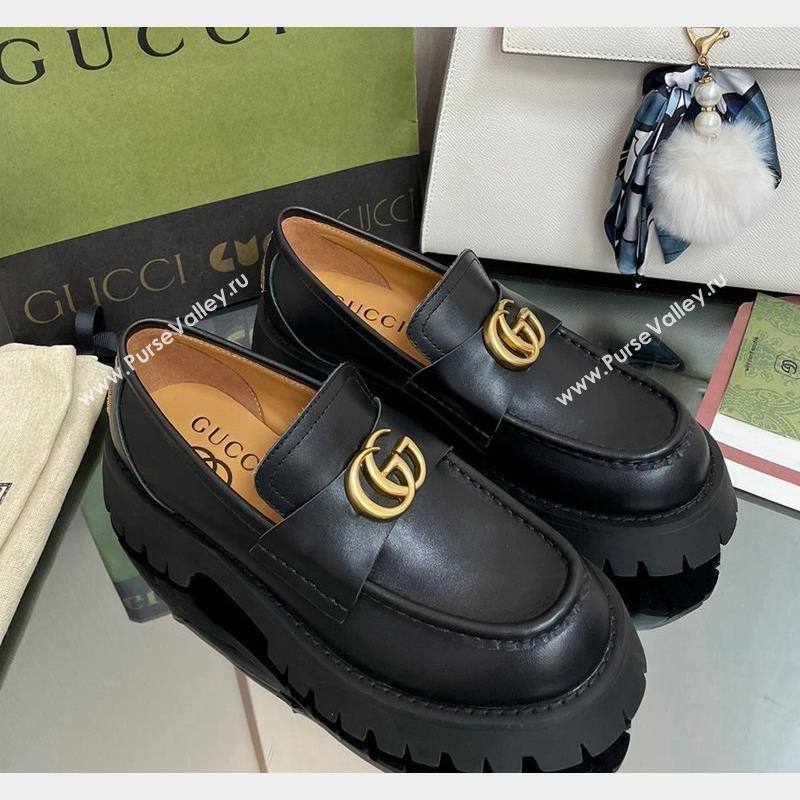 Gucci Leather Platform Loafers 4.5cm with GG Black 2023 1025 (MD-231025027)