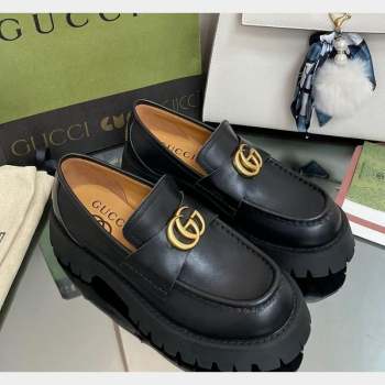 Gucci Leather Platform Loafers 4.5cm with GG Black 2023 1025 (MD-231025027)