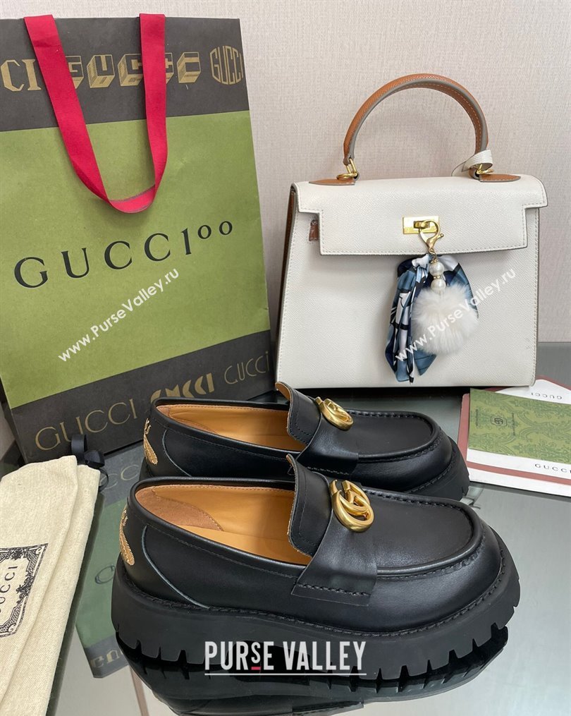 Gucci Leather Platform Loafers 4.5cm with GG Black 2023 1025 (MD-231025027)