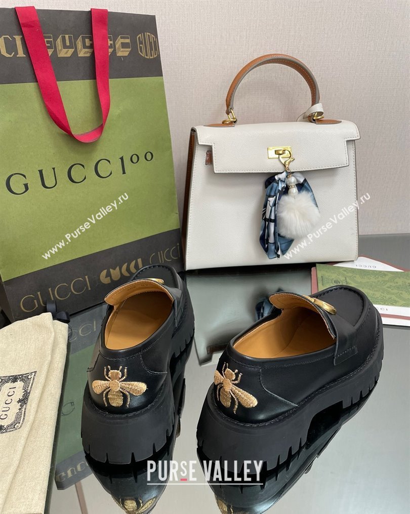 Gucci Leather Platform Loafers 4.5cm with GG Black 2023 1025 (MD-231025027)