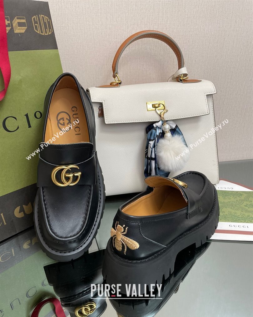 Gucci Leather Platform Loafers 4.5cm with GG Black 2023 1025 (MD-231025027)