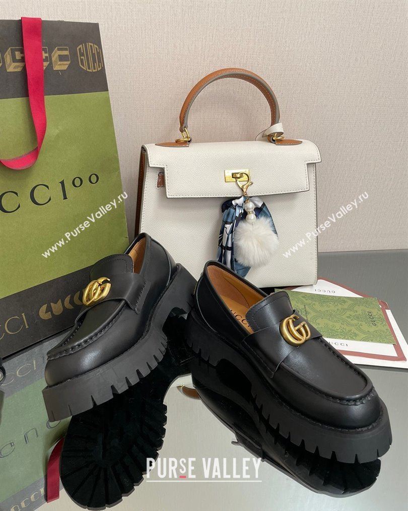 Gucci Leather Platform Loafers 4.5cm with GG Black 2023 1025 (MD-231025027)