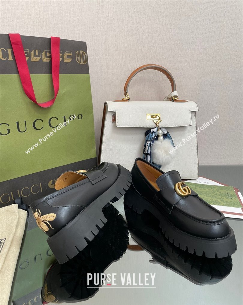 Gucci Leather Platform Loafers 4.5cm with GG Black 2023 1025 (MD-231025027)