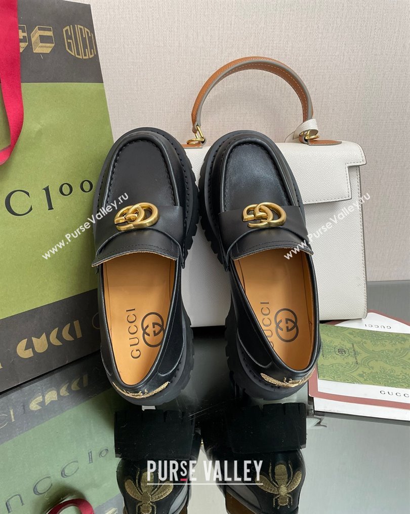 Gucci Leather Platform Loafers 4.5cm with GG Black 2023 1025 (MD-231025027)