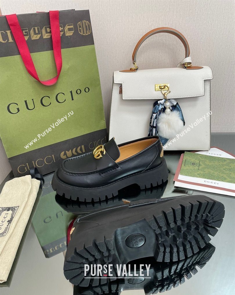 Gucci Leather Platform Loafers 4.5cm with GG Black 2023 1025 (MD-231025027)