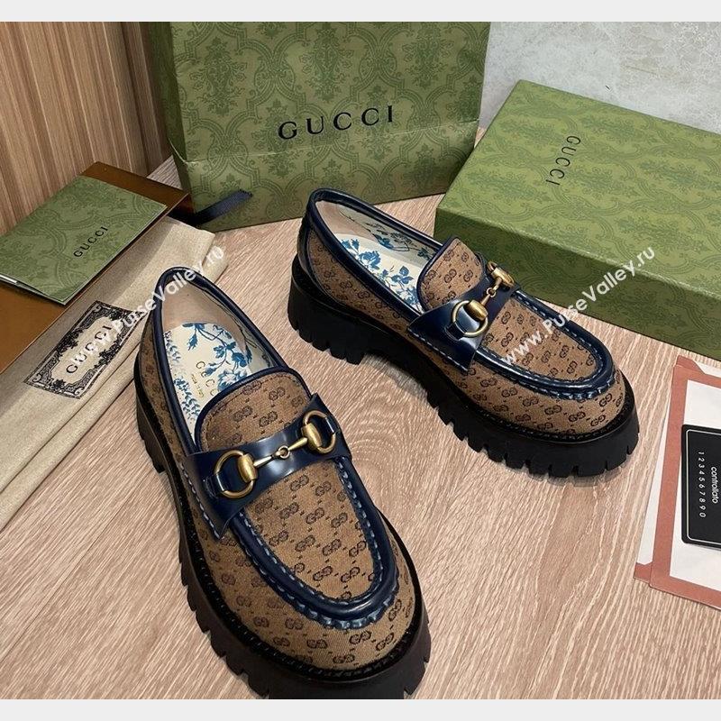 Gucci GG Canvas Platform Loafers 4.5cm with Horsebit Brown 2023 1025 (MD-231025028)