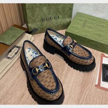 Gucci GG Canvas Platform Loafers 4.5cm with Horsebit Brown 2023 1025 (MD-231025028)