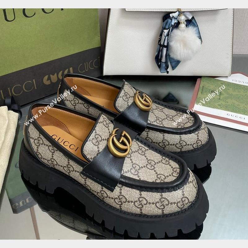 Gucci GG Canvas Platform Loafers 4.5cm with GG Beige/Black 2023 1025 (MD-231025030)