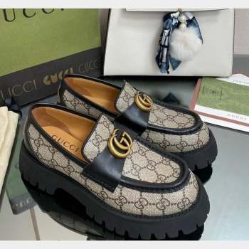 Gucci GG Canvas Platform Loafers 4.5cm with GG Beige/Black 2023 1025 (MD-231025030)