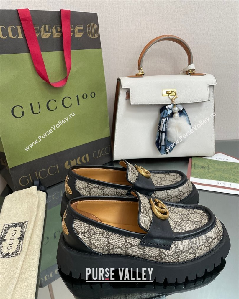 Gucci GG Canvas Platform Loafers 4.5cm with GG Beige/Black 2023 1025 (MD-231025030)