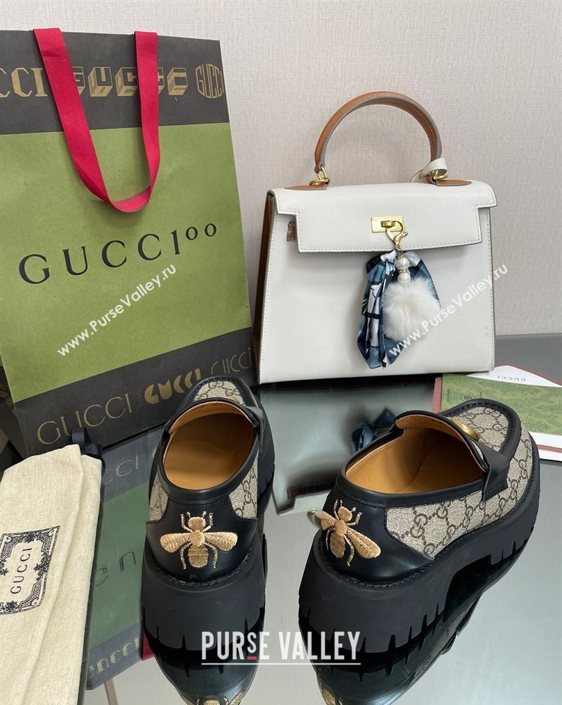 Gucci GG Canvas Platform Loafers 4.5cm with GG Beige/Black 2023 1025 (MD-231025030)