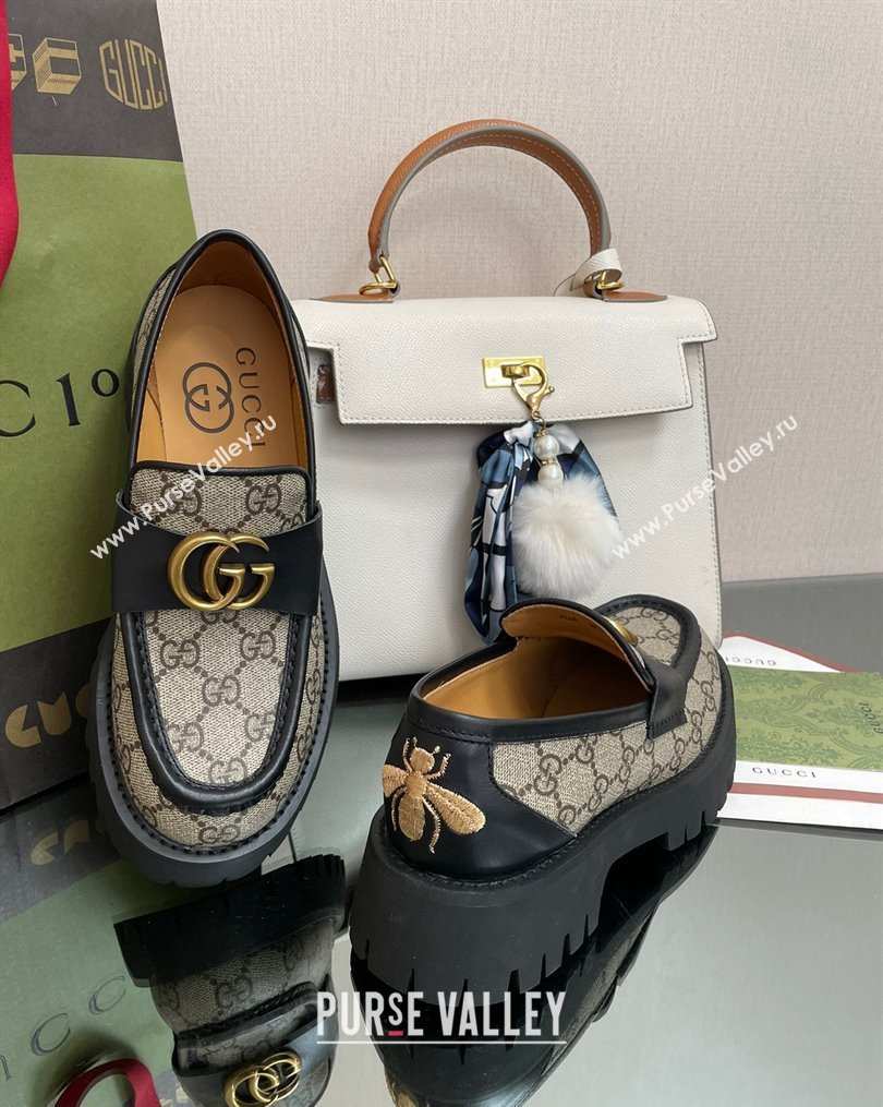 Gucci GG Canvas Platform Loafers 4.5cm with GG Beige/Black 2023 1025 (MD-231025030)