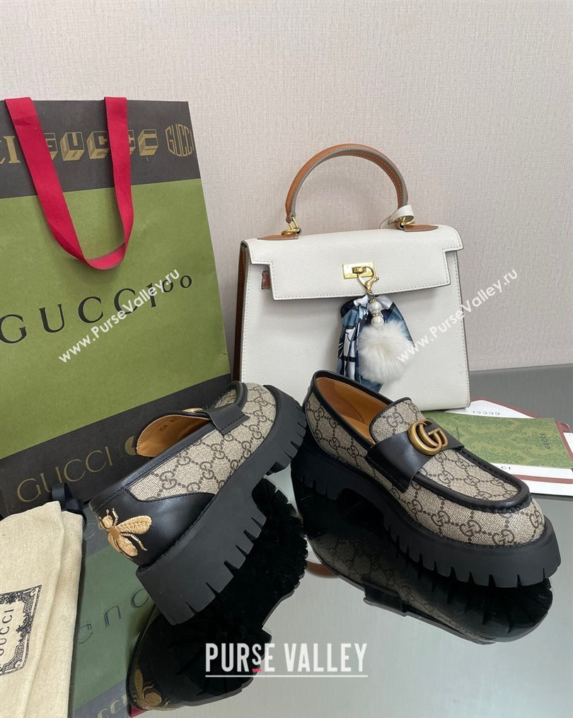 Gucci GG Canvas Platform Loafers 4.5cm with GG Beige/Black 2023 1025 (MD-231025030)