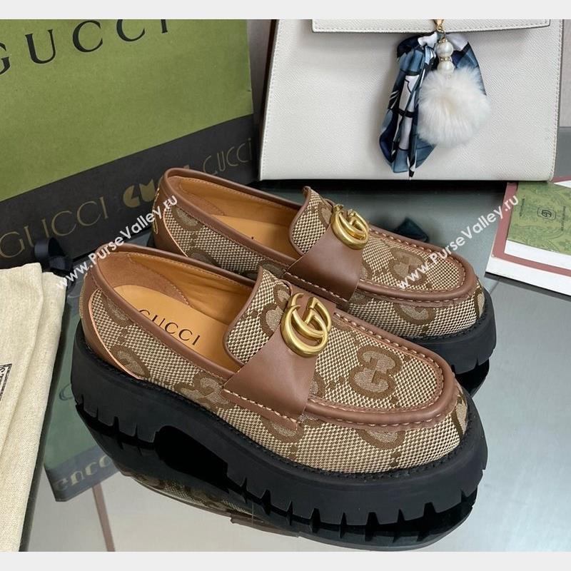 Gucci Jumbo GG Canvas Platform Loafers 4.5cm with GG Brown 2023 1025 (MD-231025031)