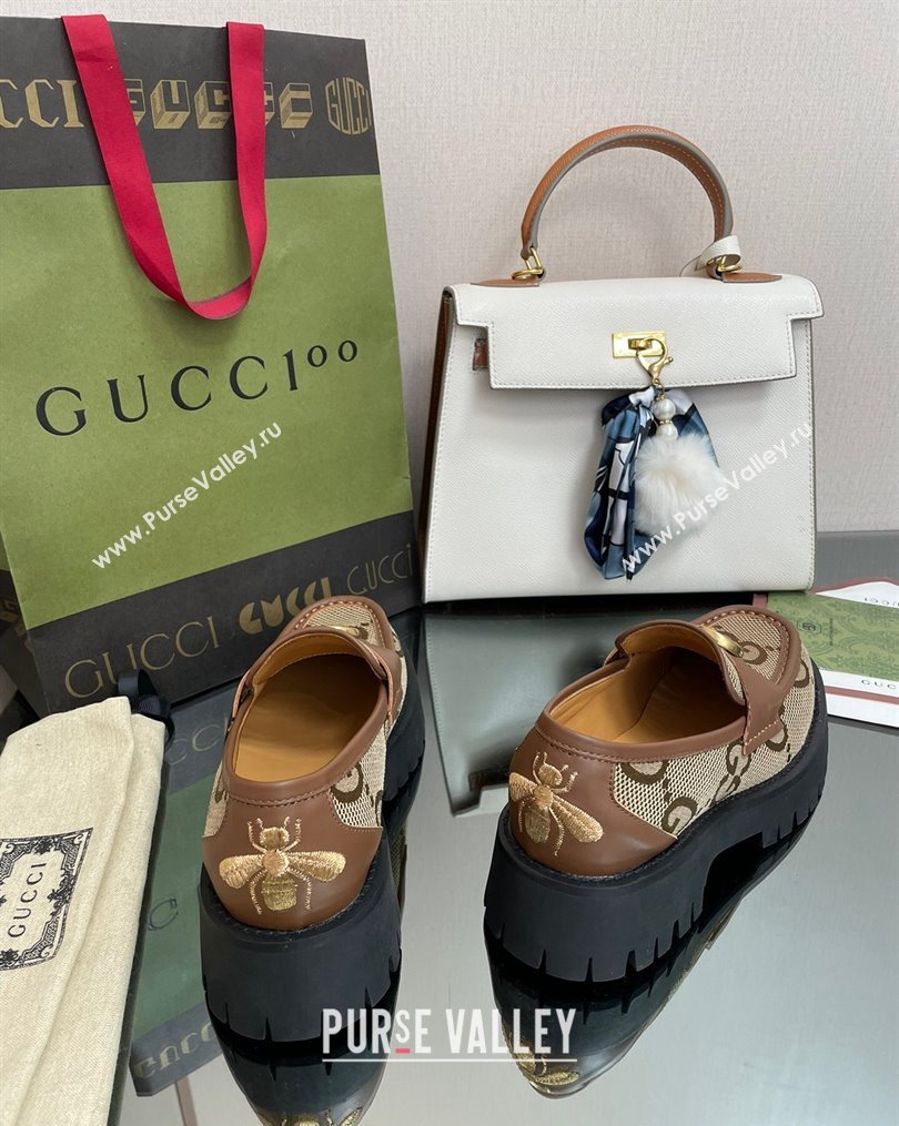 Gucci Jumbo GG Canvas Platform Loafers 4.5cm with GG Brown 2023 1025 (MD-231025031)