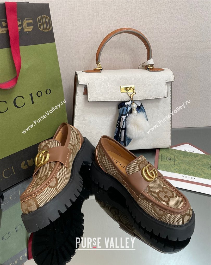 Gucci Jumbo GG Canvas Platform Loafers 4.5cm with GG Brown 2023 1025 (MD-231025031)