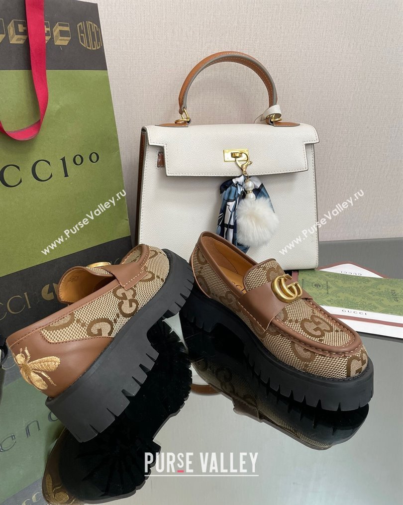 Gucci Jumbo GG Canvas Platform Loafers 4.5cm with GG Brown 2023 1025 (MD-231025031)