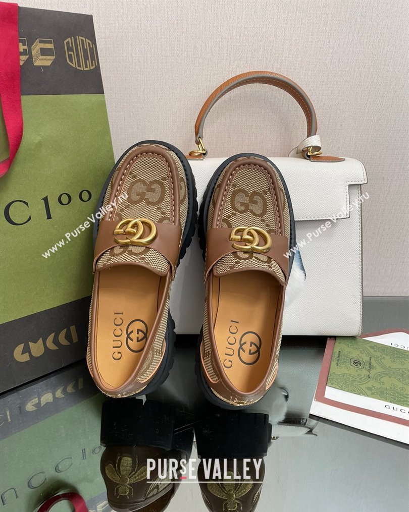 Gucci Jumbo GG Canvas Platform Loafers 4.5cm with GG Brown 2023 1025 (MD-231025031)