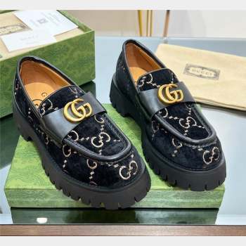 Gucci GG Velvet Platform Loafers 4.5cm with GG Black 2023 1025 (MD-231025032)