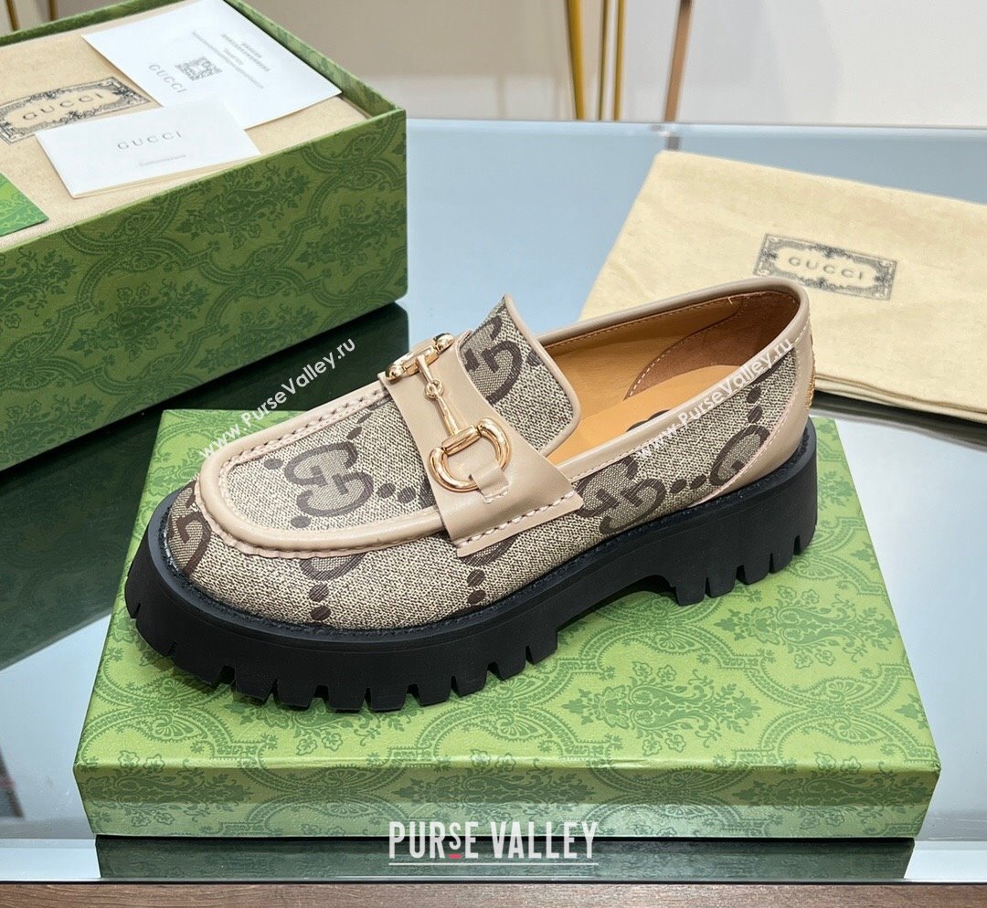 Gucci GG Canvas Platform Loafers 4.5cm with GG Light Nude 2023 1025 (MD-231025033)