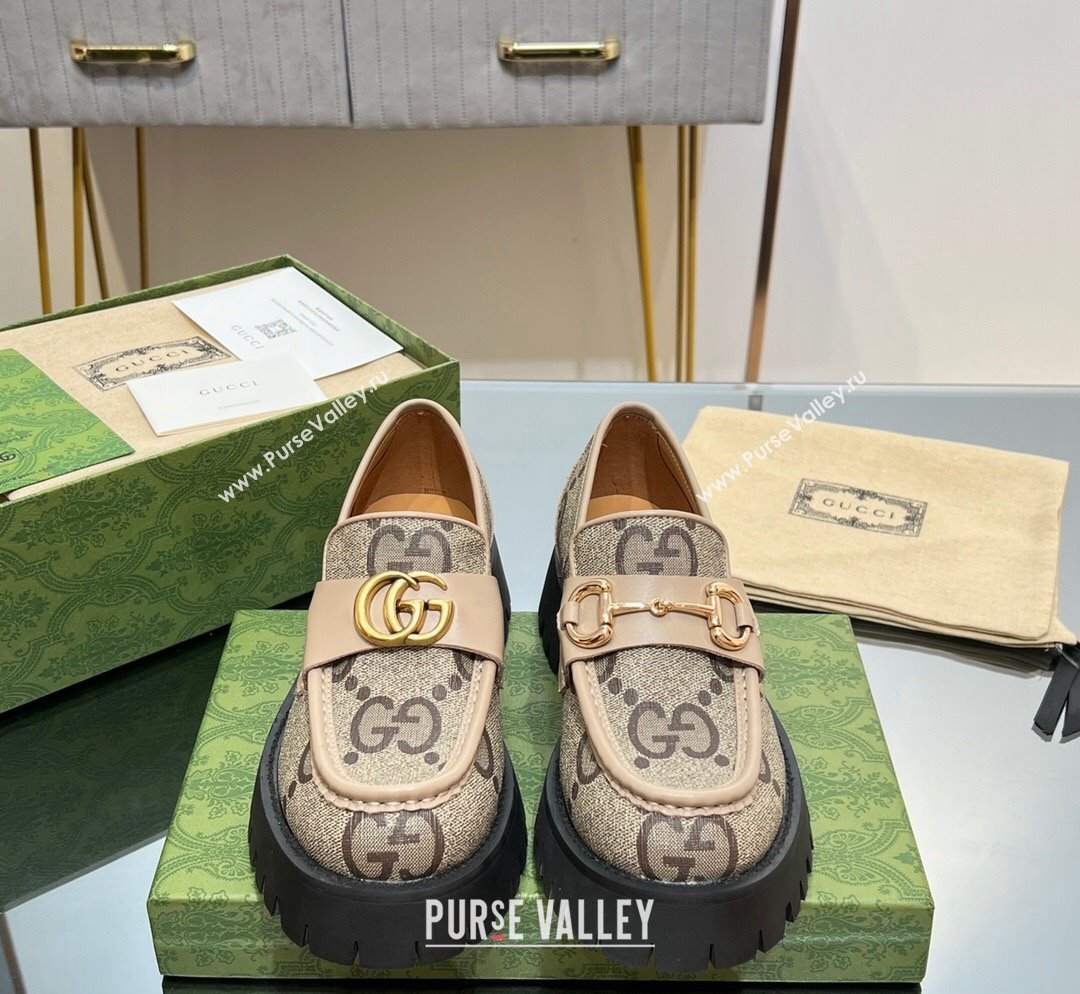 Gucci GG Canvas Platform Loafers 4.5cm with GG Light Beige 2023 1025 (MD-231025034)