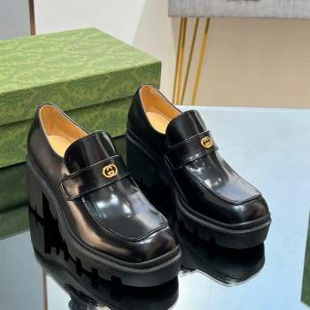 Gucci Black Shiny Leather Pumps 5.5cm with Interlocking G 2023 (MD-231025036)