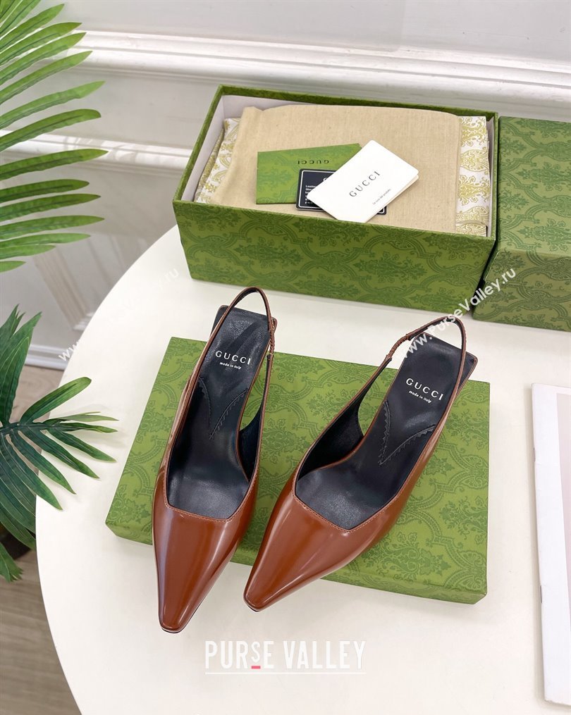 Gucci Leather Slingback Pumps ‎5.5cm 764192 Dark Brown 2023 (MD-231024009)