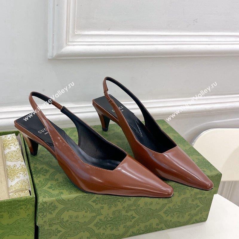 Gucci Leather Slingback Pumps ‎5.5cm 764192 Dark Brown 2023 (MD-231024009)