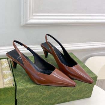 Gucci Leather Slingback Pumps ‎5.5cm 764192 Dark Brown 2023 (MD-231024009)