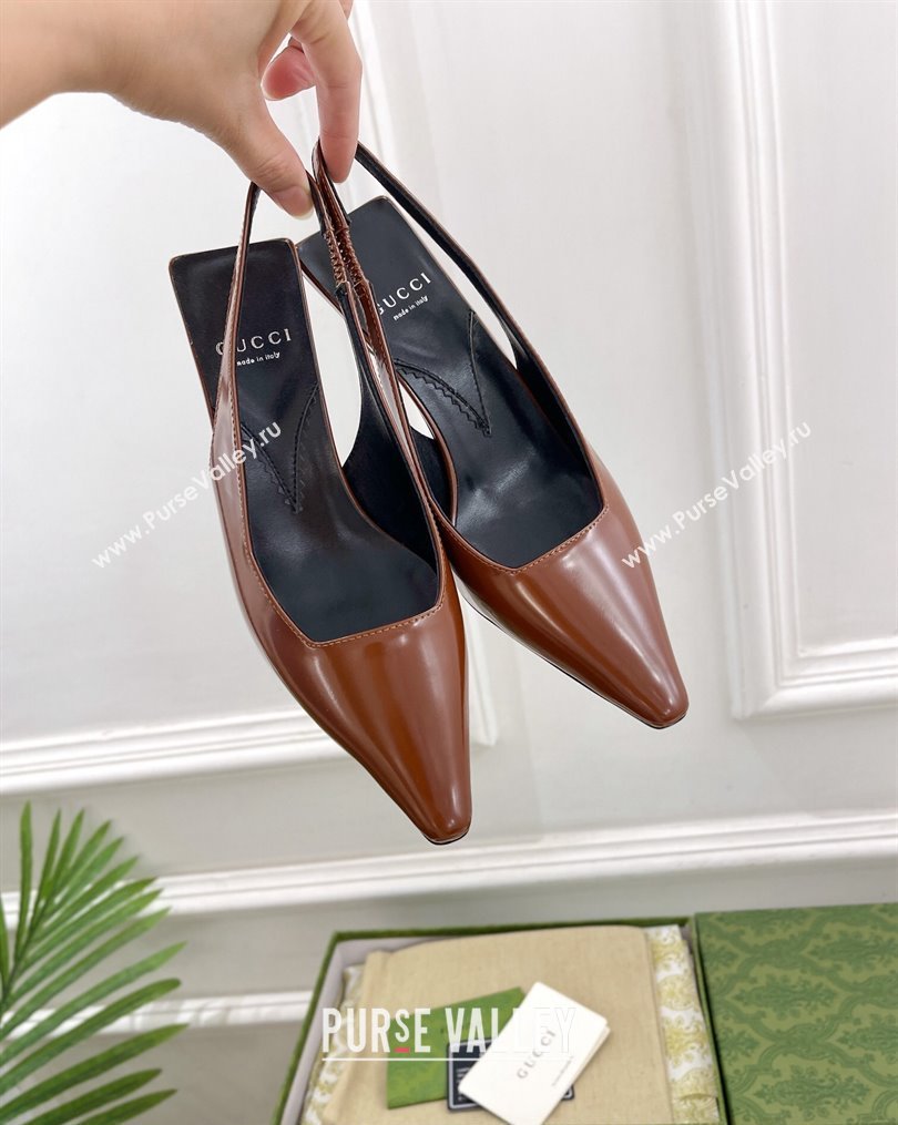 Gucci Leather Slingback Pumps ‎5.5cm 764192 Dark Brown 2023 (MD-231024009)