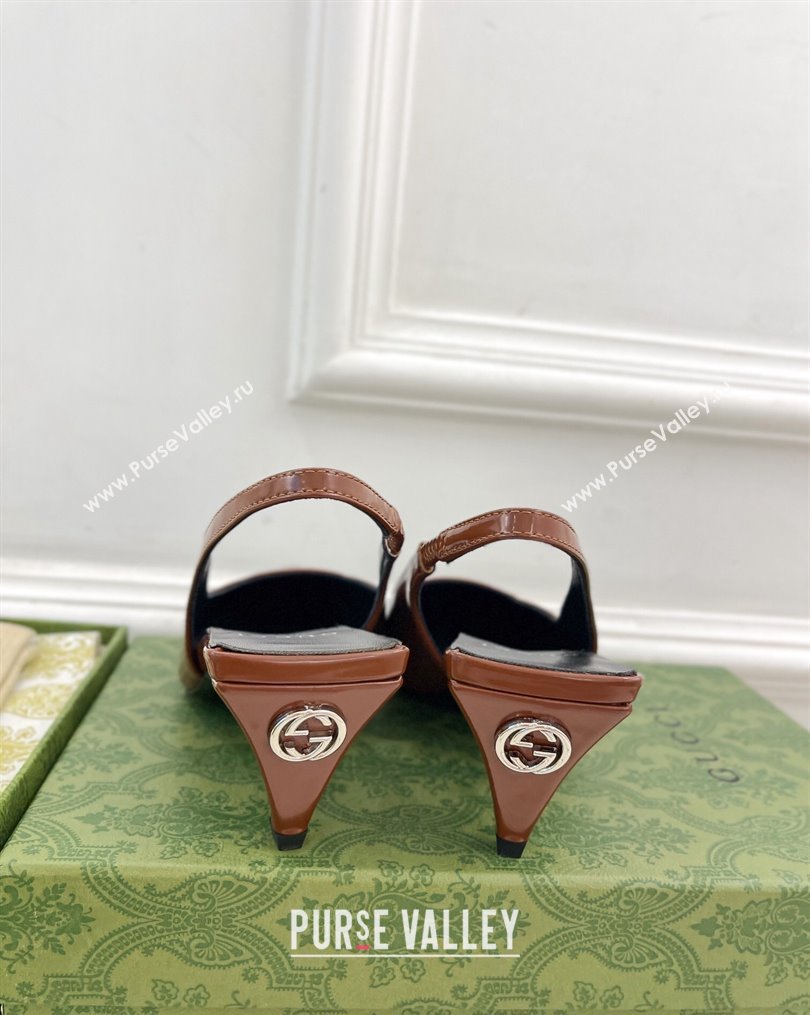 Gucci Leather Slingback Pumps ‎5.5cm 764192 Dark Brown 2023 (MD-231024009)