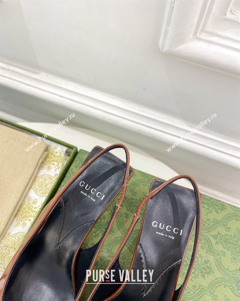 Gucci Leather Slingback Pumps ‎5.5cm 764192 Dark Brown 2023 (MD-231024009)