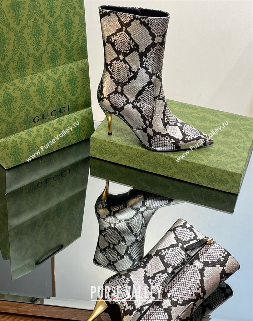 Gucci Metal-Tone Heel Ankle Boots 8.5cm in Metallic Snakeskin-Like Leather 2023 761988 (MD-231103120)