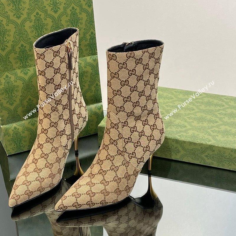 Gucci Metal-Tone Heel Ankle Boots 8.5cm in GG Canvas Beige 2023 761988 (MD-231103121)