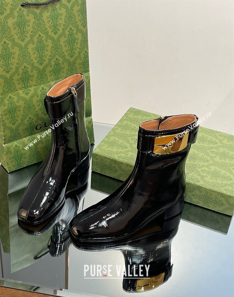 Gucci Retro G Ankle Boots 3.5cm in Crinkled Patent Leather Black 2023 750494 (MD-231103115)