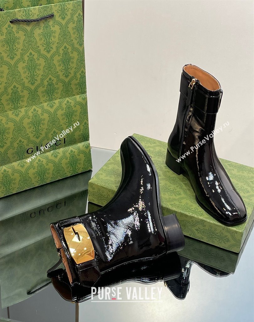 Gucci Retro G Ankle Boots 3.5cm in Crinkled Patent Leather Black 2023 750494 (MD-231103115)