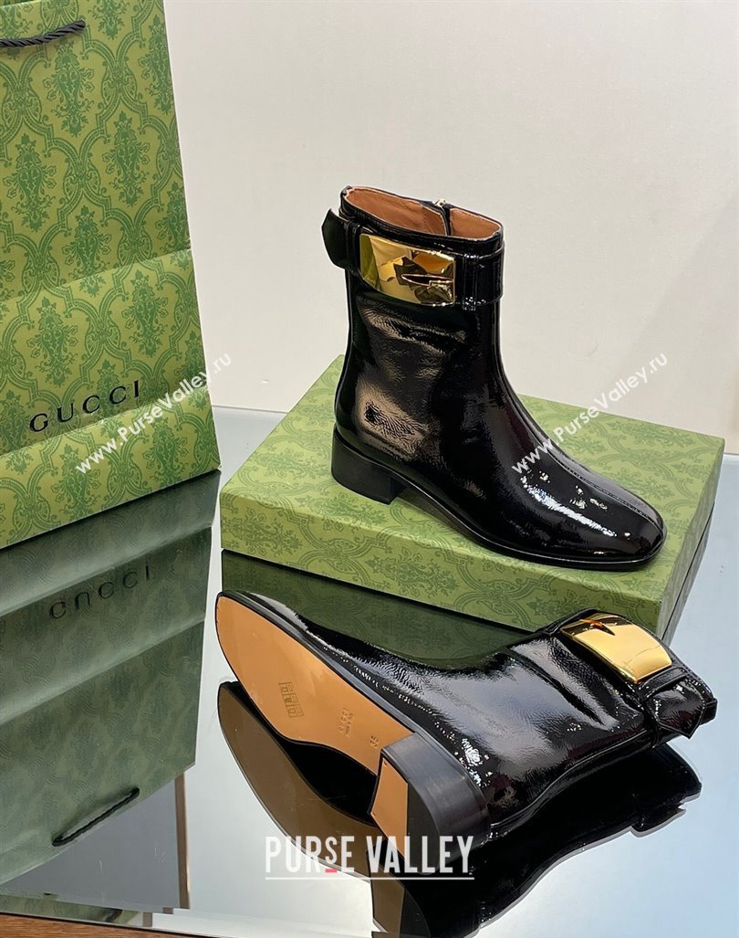 Gucci Retro G Ankle Boots 3.5cm in Crinkled Patent Leather Black 2023 750494 (MD-231103115)