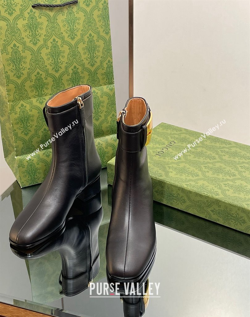 Gucci Retro G Ankle Boots 3.5cm in Leather Black/Gold 2023 750494 (MD-231103116)