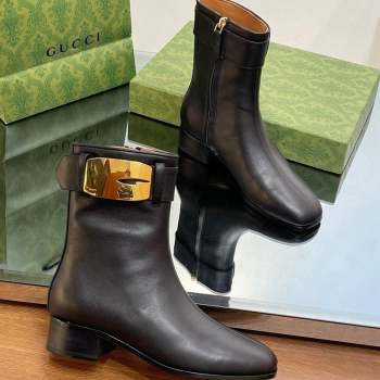 Gucci Retro G Ankle Boots 3.5cm in Leather Black/Gold 2023 750494 (MD-231103116)