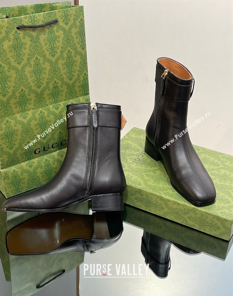 Gucci Retro G Ankle Boots 3.5cm in Leather Black/Gold 2023 750494 (MD-231103116)