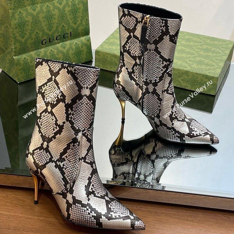 Gucci Metal-Tone Heel Ankle Boots 8.5cm in Metallic Snakeskin-Like Leather 2023 761988 (MD-231103120)