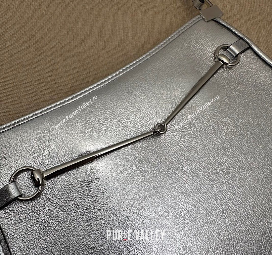 Gucci Horsebit Leather Slim Small Shoulder Bag ‎764191 Silver 2023 (DLH-231128028)