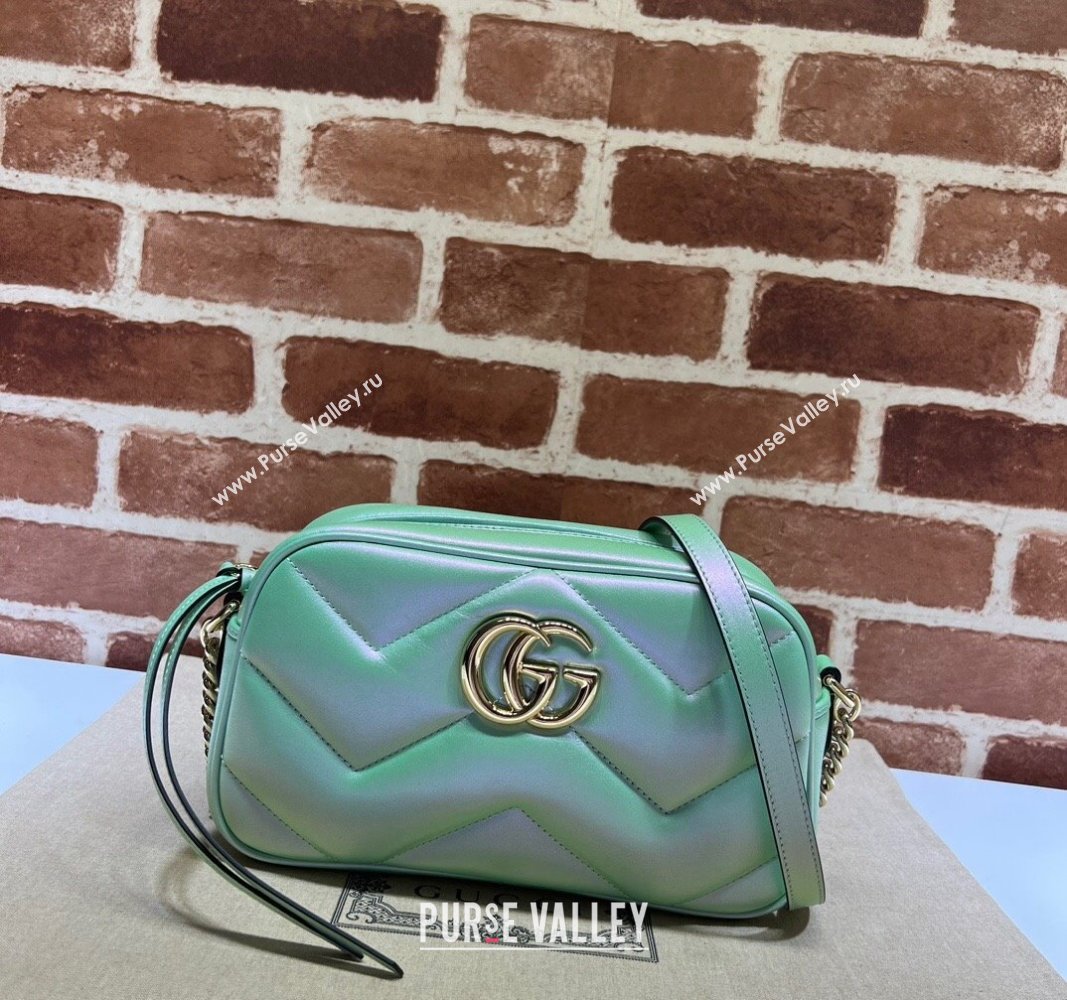 Gucci GG Marmont Small Shoulder Bag in Iridescent Chevron Leather 447632 Green 2024 (DLH-240219016)