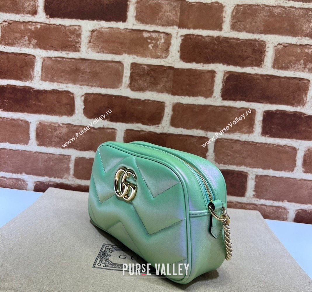 Gucci GG Marmont Small Shoulder Bag in Iridescent Chevron Leather 447632 Green 2024 (DLH-240219016)