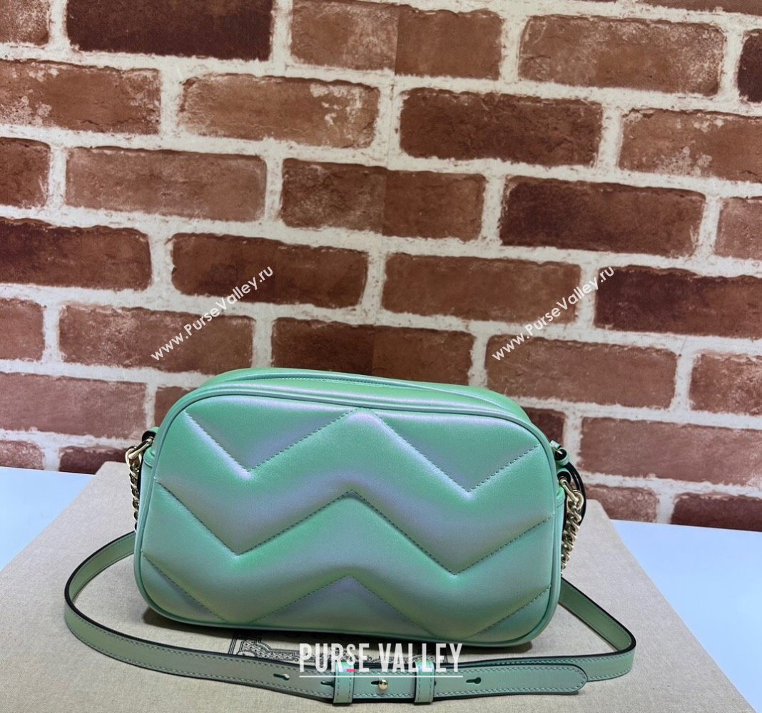 Gucci GG Marmont Small Shoulder Bag in Iridescent Chevron Leather 447632 Green 2024 (DLH-240219016)