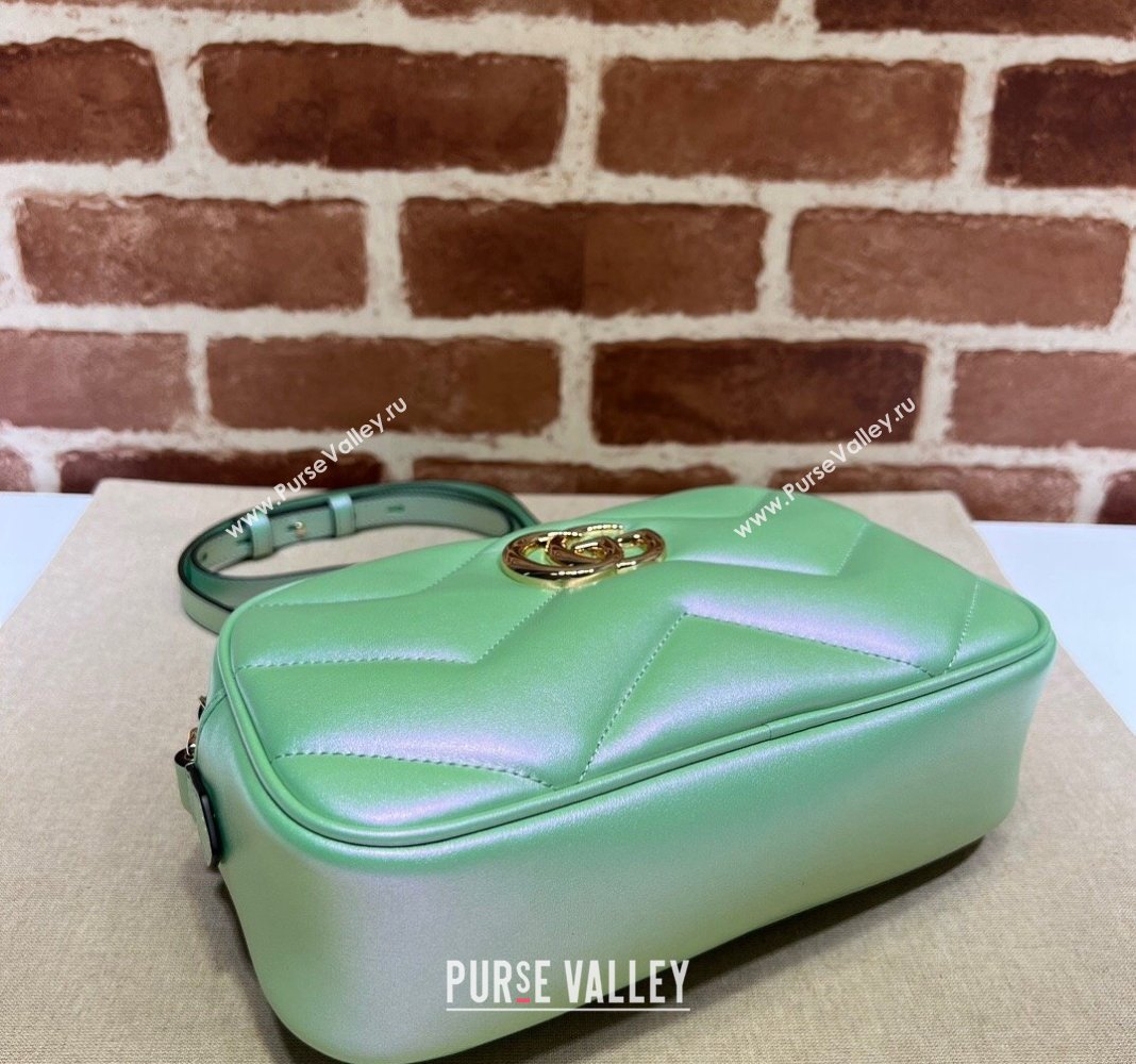 Gucci GG Marmont Small Shoulder Bag in Iridescent Chevron Leather 447632 Green 2024 (DLH-240219016)