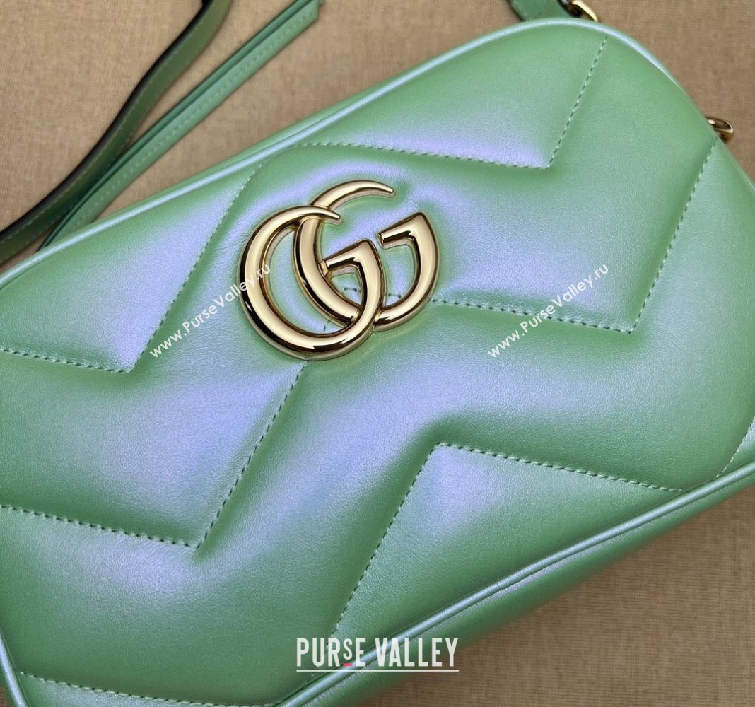 Gucci GG Marmont Small Shoulder Bag in Iridescent Chevron Leather 447632 Green 2024 (DLH-240219016)